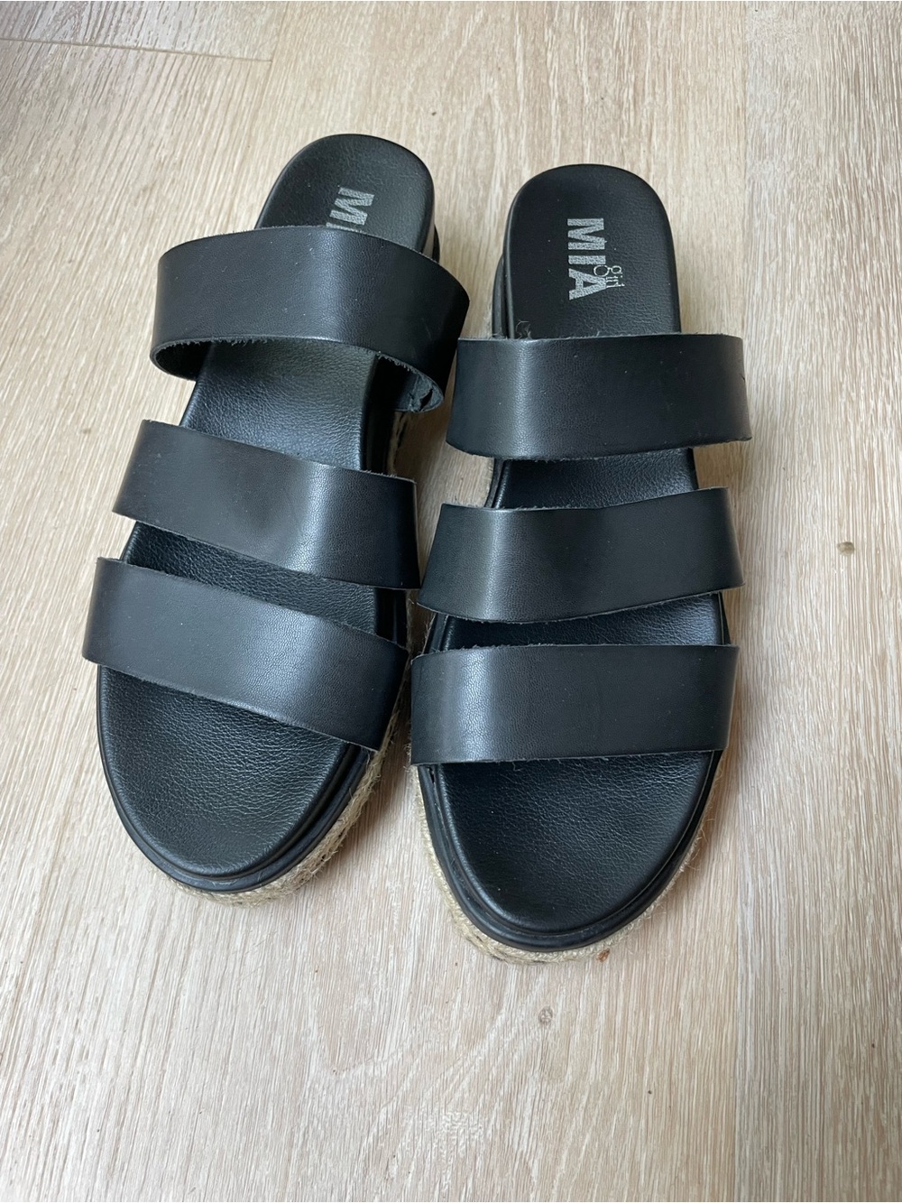 MIA Black Triple-Band Slide Sandals